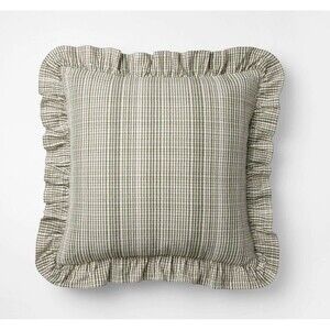 24"x24" Uneven Plaid with Ruffle Pillow Green/Tan - Threshold Studio McGee NEW